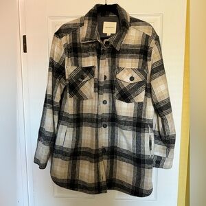 Black tan plaid flannel shacket- large